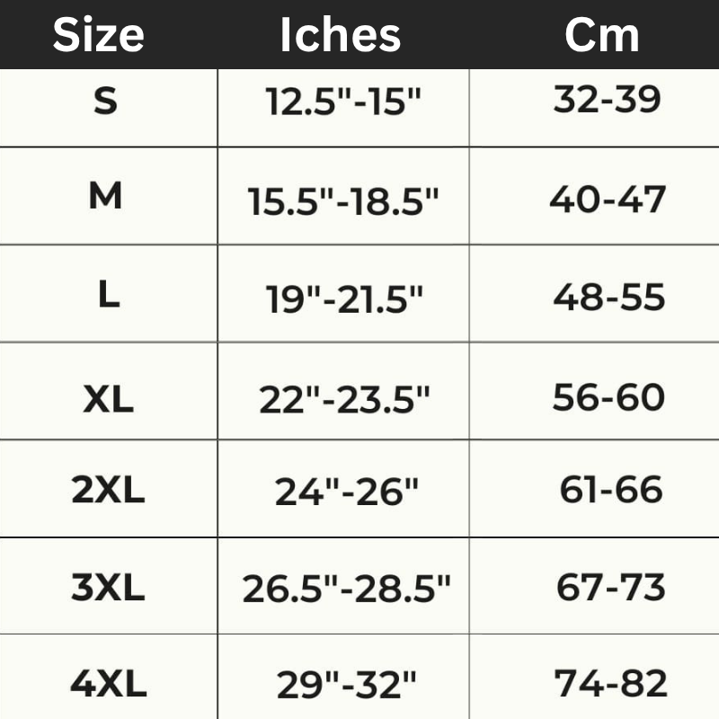 Sizing chart with measurement guide